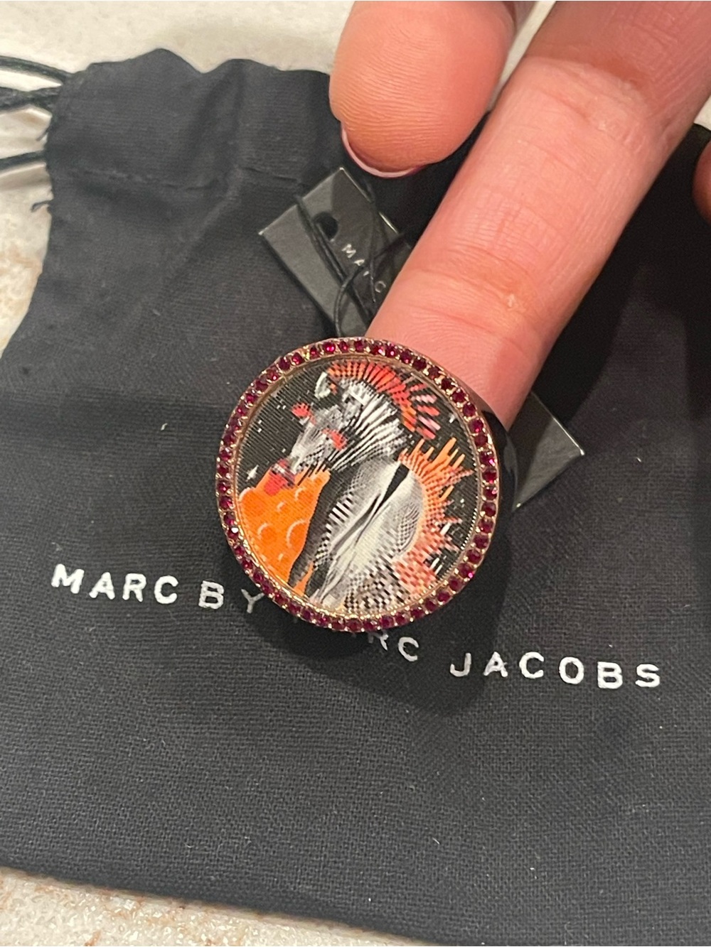 Marc by Marc Jacobs Black Round Ring with Orange and Red Accents